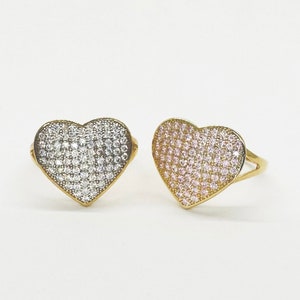 10k Solid Gold Heart White CZ Love Ring for Women Girl