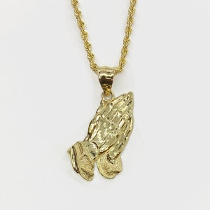 10k Solid Gold Jesus Praying Hands Pendant Charm Necklace for Men Women Boy Girl / Religious Jewelry Gift Faith Symbol for Him and Her