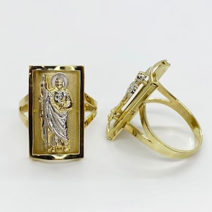 10k & 14k Solid Gold Saint Jude San Judas Rectangular Ring for Men Women / Religious Jewelry Gift Unique Gold Saint Jude Ring for Him Her