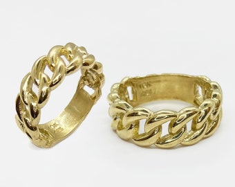 10k Solid Gold Cuban Curb Link Classic Style Premium Ring for Men Women High-Quality, Durable Gold Band, Stylish Versatile Jewelry Piece