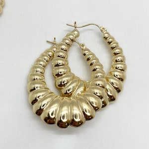 10k Gold Puffed Bubble Circle Hoop Earrings for Women Girls Her - Lightweight and Stylish Jewelry Accessory, Perfect for Any Occasion