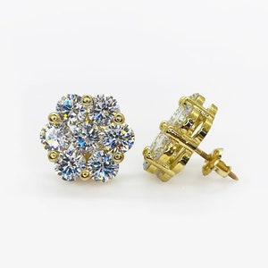 10k Solid Gold Blume CZ Sechseck Ohrstecker Zurück für Männer / Frauen Unisex - bereit zeitlose Schmuck Geschenk für sie und ihn