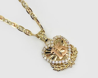 10k & 14k Solid Gold Quinceanera 15th Birthday Heart Wing CZ Pendant Necklace Charm Gift for Women Girls / Elegant Stunning Jewelry for Her