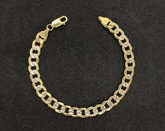 10k Gold Cuban Style Classic Pave Diamond Cut Link Bracelet Anklet for Men Women