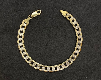 10k Gold Curb Cuban Style Classic Pave Diamond Cut Link Bracelet Anklet for Men Women - Durable Jewelry Gift Perfect for Her and Him
