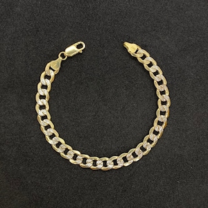 10k Gold Curb Cuban Style Classic Pave Diamond Cut Link Bracelet Anklet for Men Women - Durable Jewelry Gift Perfect for Her and Him