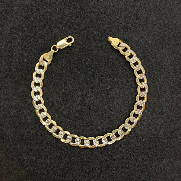 10k Gold Cuban Style Classic Pave Diamond Cut Link Bracelet Anklet for Men Women