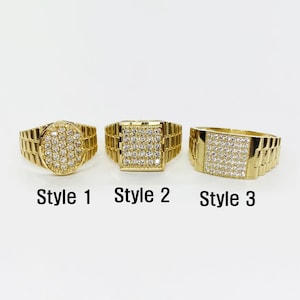 10k & 14k Solid Gold Square Circle CZ Classic Statement Band Ring for Boy Men / Rollie Presidential Style Simple  Timeless Design