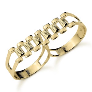 10k Gold Pattern Rollie Two Finger Band Ring for Boy Girl Kids Men Women / Vintage Durable Jewelry Special Gift for Him and Her