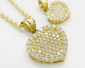 10k Solid Gold Double Layer Heart Love Pendant CZ Charm for Women