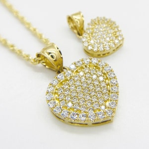 10K ソリッド ゴールド ダブルレイヤー ハートペンダント CZ チャームネックレス 女の子 女性用 素敵なラブジュエリーギフト 繊細なハートペンダントネックレス