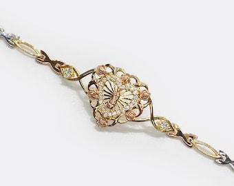 Pulsera de oro macizo de 10k y 14k con forma de corazón de rosa de la Virgen María, regalo de la Virgen María de Guadalupe para mujeres y niñas, elegante joyería religiosa para ella.