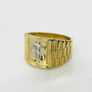 10k 14k Massivgold Geld Dollar Zeichen Glück ROlex Band Ring für Männer Zwei Ton klassischen Stil einzigartige Gold Schmuck Statement Stück Geschenk für ihn