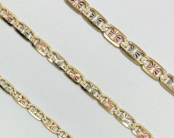 Tobillera de oro macizo de 10 quilates con eslabones Valentino delgados de tres colores para mujer/niña