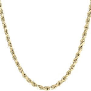 Collar de cadena de cuerda de oro amarillo de 10k para hombres y mujeres, diseño clásico de eslabones huecos y sólidos con corte de diamante, elegante regalo de joyería para todos los días para él y para ella