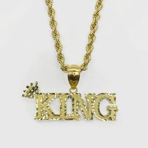 10k Solid Gold King Crown Word Charm Pendant Necklace for Men Boy /s Royal Crown Jewelry Unique Gift for Him Classic Gold Charm