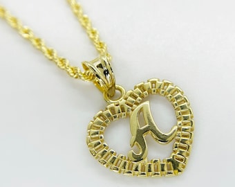 10k Gold Initial Letter Rollie Heart Charm Pendant Necklace for Women/Girl / Alphabet Jewelry Gift, Dainty Solid Gold Charm For Her