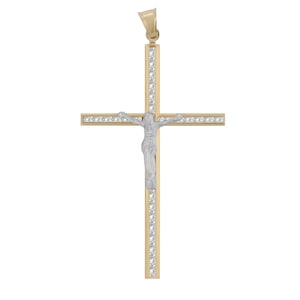 14k Gold Jesus Crucifix Cross Pendant Charm Necklace with CZ Accents -Slim Design for Boy Girl Kids Men Women Catholic Religious Gift Idea