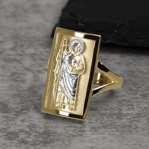 10k & 14k Solid Gold Saint Jude San Judas Rectangular Ring for Men Women / Religious Jewelry Gift Unique Gold Saint Jude Ring for Him Her