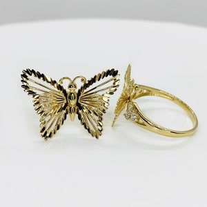 14k Solid Gold Butterfly Bug Beautiful CZ Band Ring for Women Girl