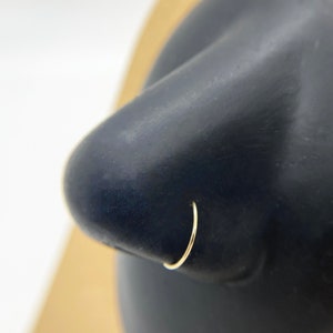 14k Solid Gold Round Circle Nose Hoop Ring for Women/Men Minimalist Seamless Piercing Jewelry, Classic Thin Gold Nose Ring for Her Him