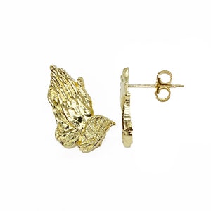 10k Solid Gold Jesus Praying Hands Stud Earrings Push Back Unique Christian Jewelry for Boy Men Women Faith-Inspired Gift Idea for Him