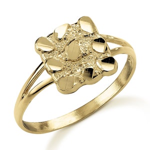 10k & 14k Solid Gold Vintage Nugget Diamond Cut Square Slim Ring Gift for Men, Women, Boys, and Girls  Fine Jewelry for Him and Her