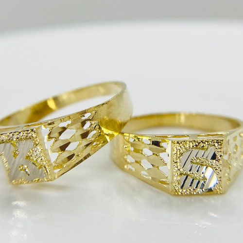 10K Solid Yellow Gold Initial Letter Ring A-Z Any Alphabet - Etsy