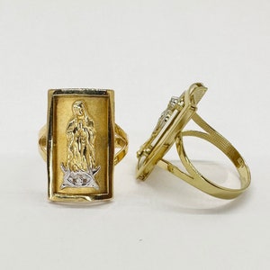 10k/14k Solid Gold Virgin Mary Virgen Maria Lady Guadalupe Square Rectangular Ring for Men Women