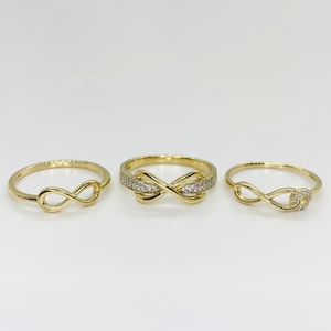 14k Solid Gold Infinity Sign CZ Statement Ring for Women Girl Dainty Symbol of Endless Love Perfect Gift Sparkling Cubic Zirconia Band