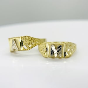 10k Solid Gold Diamond Cut Initial Letter Alphabet Monogram Vintage Ring for Boy Girl