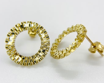 10k Solid Gold Rollie Round Circle Framed Stud Earrings Push Back for Men/Women