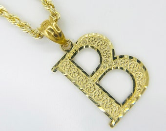 10k Solid Gold Initial Letter Alphabet Diamond Cut Charm Pendant Necklace for Men/Women (Medium)