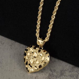 10k & 14k Solid Gold Vintage Nugget Heart Charm Pendant Necklace - Vintage Love Valentine Jewelry for Women/Girls Unique Gift for Her
