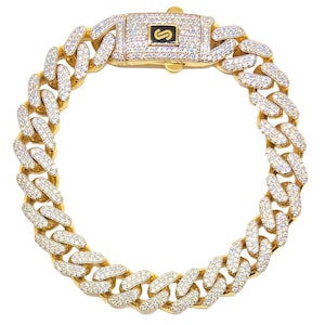 10k Gold Iced Out Monaco Miami Cuban CZ Link Bracelet for Men Women / Luxury Jewelry Sparkling Cuban Chain Gift for Him Her