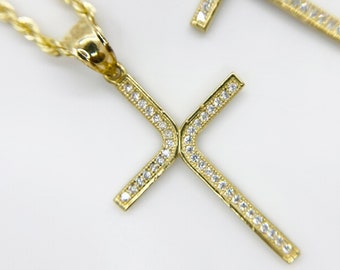 純金クロスペンダント：10k/14kの繊細な宗教ネックレス - Etsy 日本