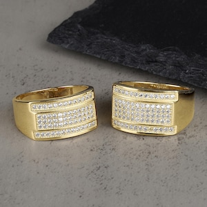 10k & 14k Solid Gold Square Rectangle CZ Ring for Boy Men Classic Layered Design, Simple, Stylish Jewelry, Ideal Gift for Him