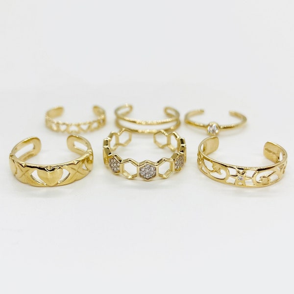 14k Solid Gold Toe Ring Band Variety Vintage CZ Ring voor damesmeisje