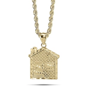 10k Solid Gold Trap House Home Pendant Necklace for Boy Men Him – Unique Charm, Luxury Jewelry Gift