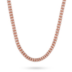 10k & 14k Rose Gold Solid Ice Chain Two-Tone Classic Link Necklace for Men Women Boy Girl / Elegant Timeless Jewelry Gift for Him and Her