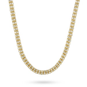 10k & 14k Yellow Gold Solid Ice Chain Two-Tone Classic Link Necklace for Men Women Boy Girl / Elegant Timeless Jewelry Gift for Him and Her