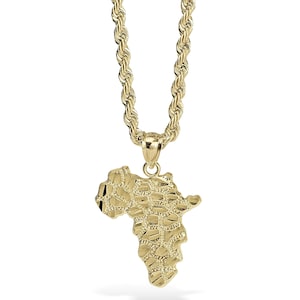 10k Solid Gold Nugget Africa Map Vintage Shape Charm Pendant Necklace for Boy Men Women / Unique Gold Pendant for Jewelry for Him Her Couple