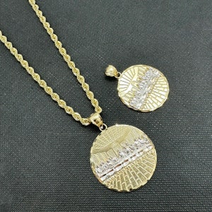 10k Solid Gold Last Supper Jesus Round Circle Pendant Charm Necklace for Men Women