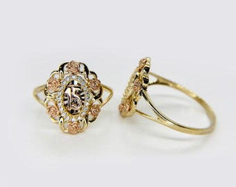 10k & 14k Solid Gold Quinceanera Ring 15th Birthday Rose CZ Ring for Women Girls / Elegant Birthday Jewelry Gift for Special Occasions