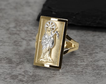10k & 14k Solid Gold Santa Muerte Death Grim Reaper Rectangular