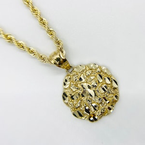 10k Solid Gold Nugget Round Charm Pendant for Men Boy Women Girl - Unique Circle Pendant Necklace, Timeless Gold Jewelry for Him and Her
