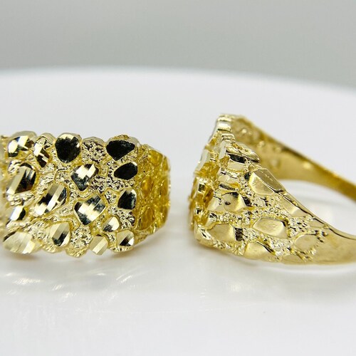 Real Solid Gold 10K Square Nugget Ring 10K Gold Ring Etsy