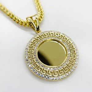 10K Solid Gold Personalized Photo Charm Pendant with Round Circle and Double CZ for Men Women Custom Picture Memory Jewelry