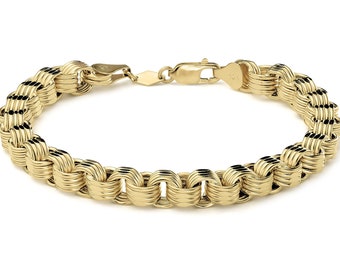 Bracelet byzantin à maillons Alexander en or 10 carats pour homme femme, design creux classique, bijoux élégants et durables, cadeau pour lui et elle (creux)