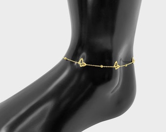 10k Solid Gold Butterfly Charm Link Chain Dainty Lightweight Anklets